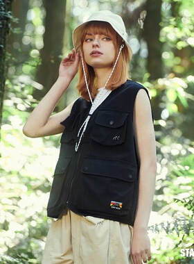 STAYREAL STAY WILD工装马甲背心多口袋男女纯棉休闲复古外套情侣