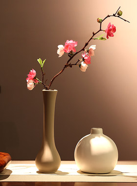 小格调单枝桃花仿真花日式室内餐桌花艺装饰插花假花客厅摆设干花