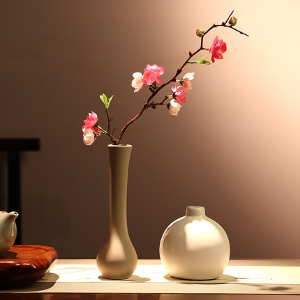 小格调单枝桃花仿真花日式室内餐桌花艺装饰插花假花客厅摆设干花