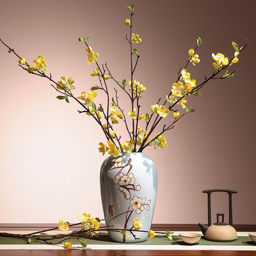 桃花落地仿真假花梅花枝苹果花迎春花客厅摆件禅意餐桌玄关装饰品