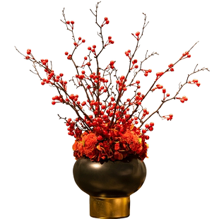 中式红灯笼陶瓷花瓶摆件创意仿古软装家居花艺套装桌面装饰品摆设