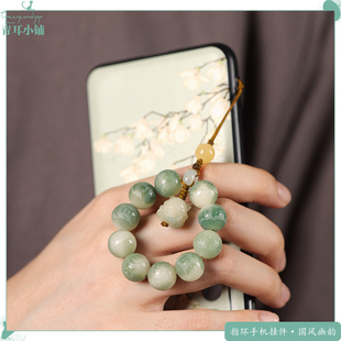 国风小清新渐变绿色菩提串珠手机指环扣古风九尾狐招财猫手机挂件