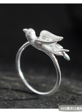 S925银飞燕柳枝开口指环