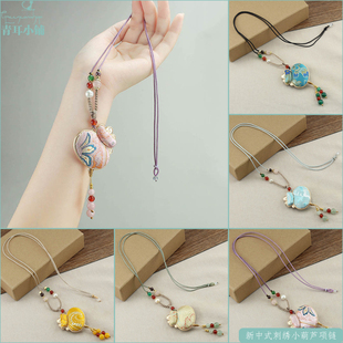 新中式仿宋锦双面福袋吊坠项链国风汉服马面裙配饰流苏毛衣链新款