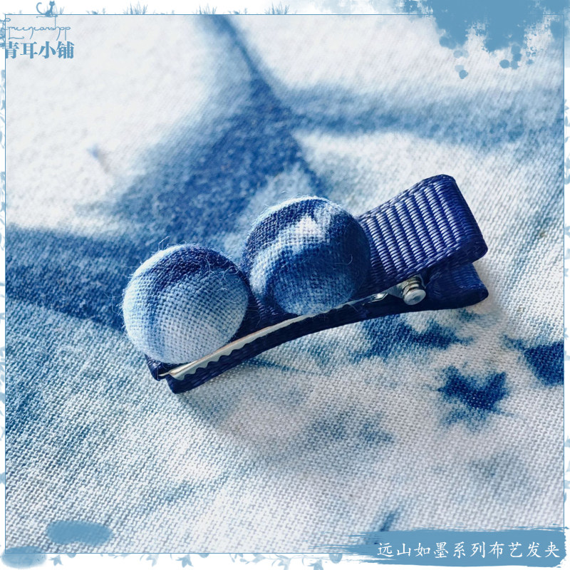 森系小清新手工植物蓝染布艺鸭嘴夹个性文艺全包可爱小蘑菇发夹女