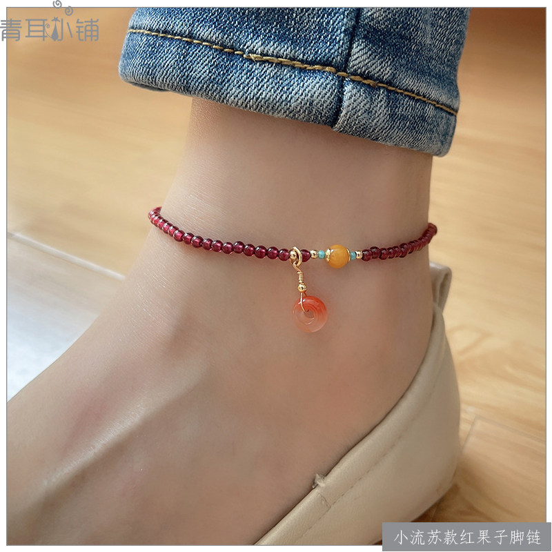小众设计优化红色石榴石脚链