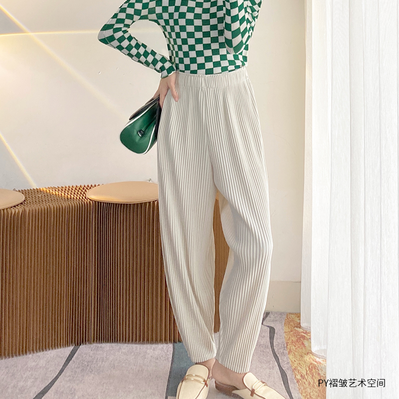 褶皱裤子女秋冬厚款哈伦裤九分
