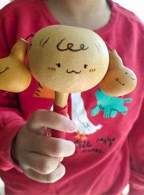 安全可啃咬天然葫芦无涂料拨浪鼓