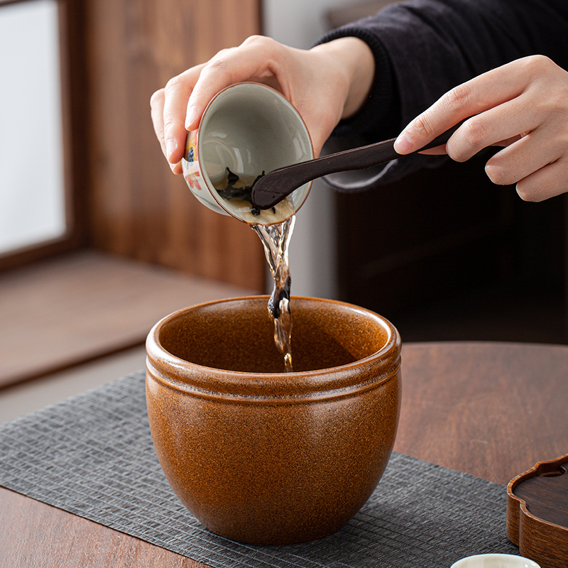 日式陶瓷茶渣缸茶洗笔洗茶杯收纳碗功夫茶具大水孟废水桶家用建水