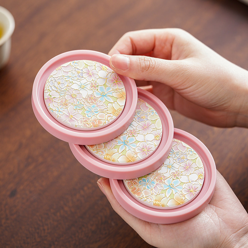 粉色吸水杯垫速干茶杯托复古家用陶瓷功夫茶道配件隔热垫茶托防烫