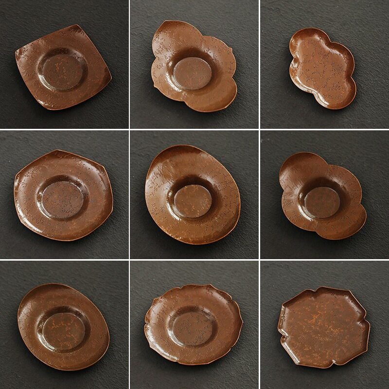 日式铜茶杯垫老锡茶杯托隔热垫家用创意铜制杯垫茶具茶道配件杯碟