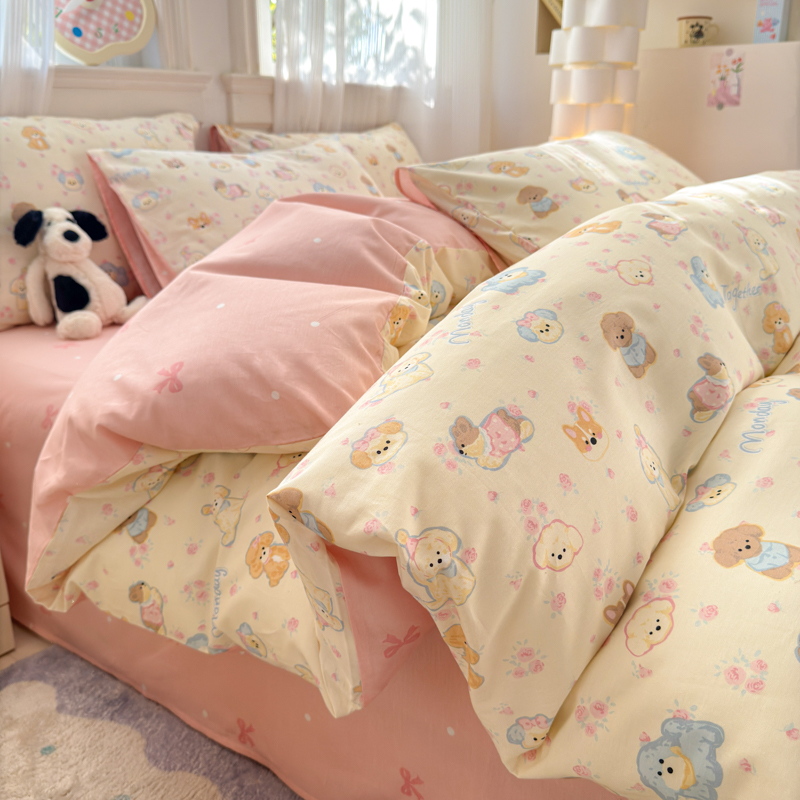 ins卡通纯棉小兔子可爱3四件套儿童全棉女孩被套男孩床单床上用品