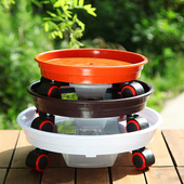 新款 加厚陶瓷盆树脂花盆移动托盘带轮子万向滚轮圆形托底抽屉储水