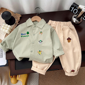 卡通男宝套装 25新款 休闲风宝宝春秋学院中性秋款 长袖 刺绣洋气衬衫