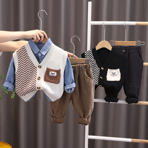 宝宝冬装两件套帅气0一1-2-3岁女童装男童加绒套装秋冬婴儿童衣服