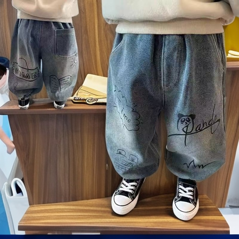 男童宽松加绒软牛仔裤2025秋冬季新款儿童洋气涂鸦一体绒牛仔裤子,童装/婴儿装/亲子装,儿童牛仔裤,淘宝优惠券,粉丝福利购,淘宝优惠卷