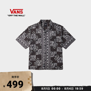 Vans范斯官方 男女情侣短袖衬衫黑色满身腰果花度假休闲