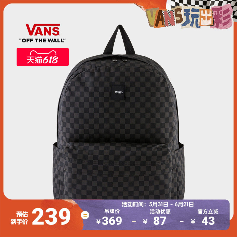 Vans范斯官方 情侣背包双肩包黑灰棋盘格帅气拼色书包