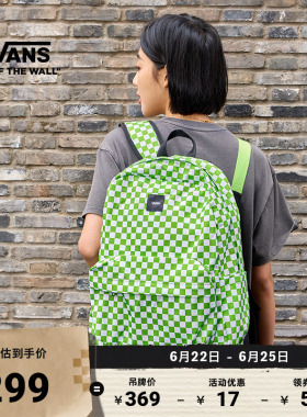 Vans范斯官方 男女情侣双肩包绿色棋盘格大容量书包