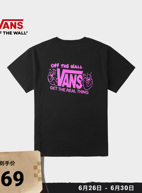 Vans范斯官方 女子纯棉短袖T恤黑色撞色趣味印花