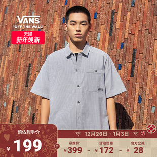 条纹涂鸦 衬衫 Vans范斯官方 男女情侣短袖