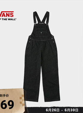 Vans范斯官方 女子纯棉梭织长裤黑灰色工装风背带牛仔裤