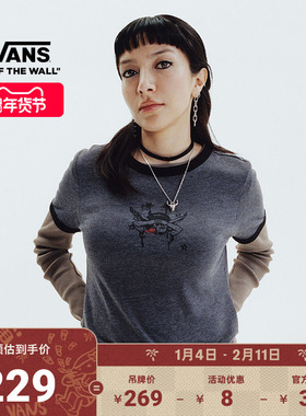 Vans范斯官方 TANIA联名女子纯棉短袖T恤黑灰色天使图案