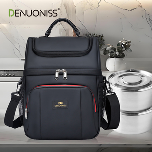 夏季新款双层保温饭盒包简约便携分层野餐袋大容量便当包