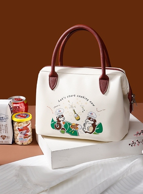 新款高颜值防水PU皮便当手提袋适合上班族学生党的便携保温饭盒包