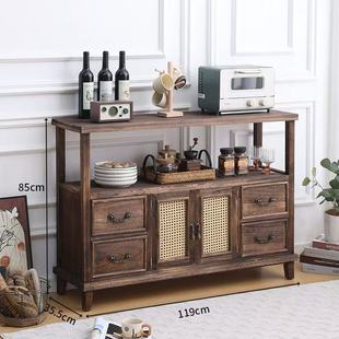 复古餐边柜实木茶水柜新中式客厅柜带门斗柜茶室柜靠墙茶具收纳柜