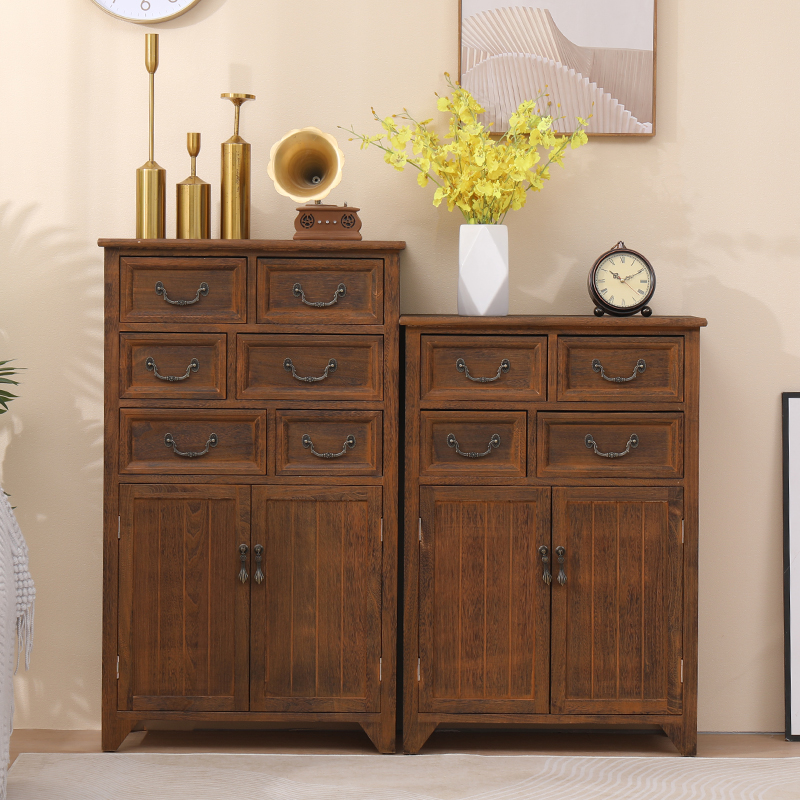 美式乡村斗柜复古实木五斗柜卧室阳台收纳储物客厅柜子玄关靠墙柜