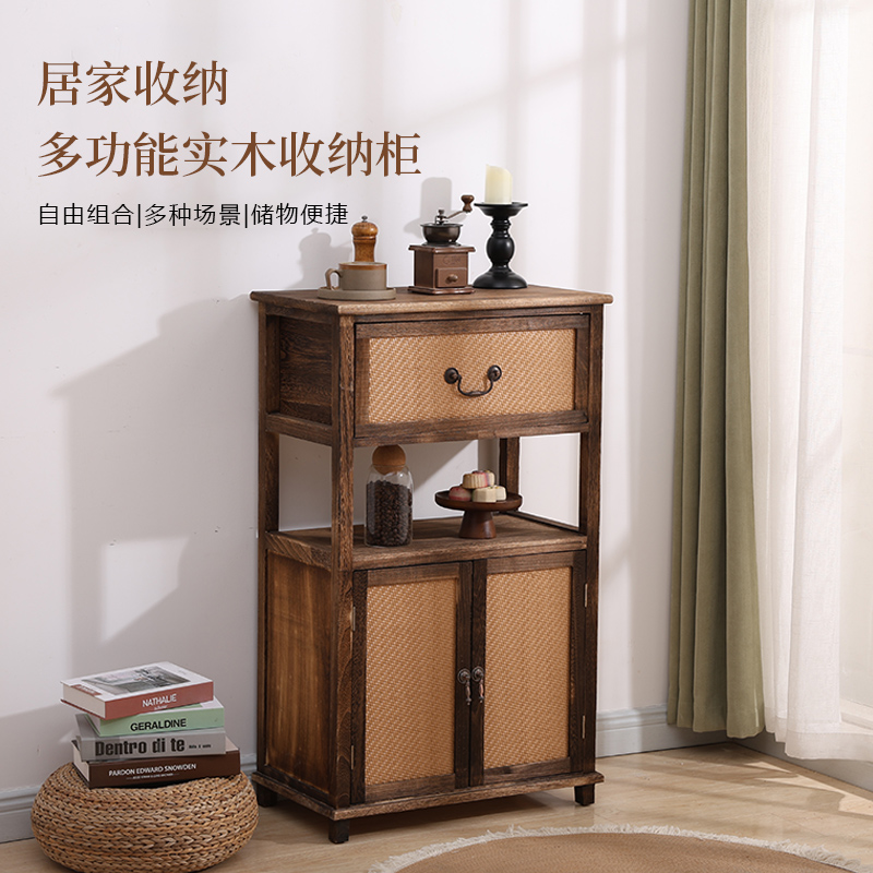中古风餐边柜实木茶水柜复古边几双门柜斗柜小书架茶柜靠墙储物柜