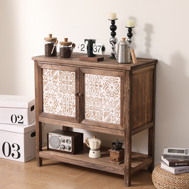 实木餐边柜复古茶水柜客厅柜边几置物酒柜雕花仿古柜子欧式玄关柜
