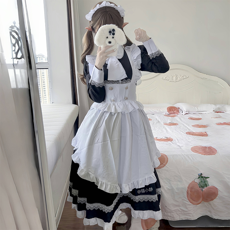 长款大码黑白女仆装英式女佣制服
