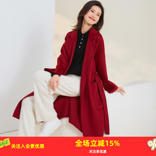 羊绒羊毛女式 通勤OL 春秋新款 双面呢外套插肩袖 大衣 纯色中长款