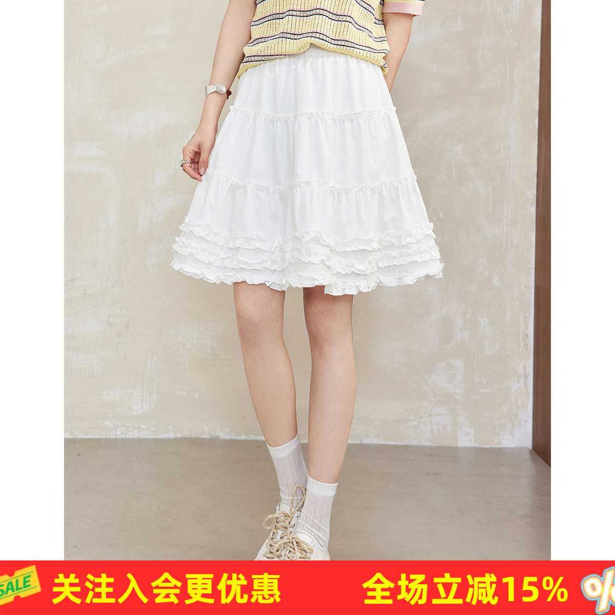 金菊100%棉松紧腰女式春夏款半身裙宽松A字版遮肉显瘦气质短裙