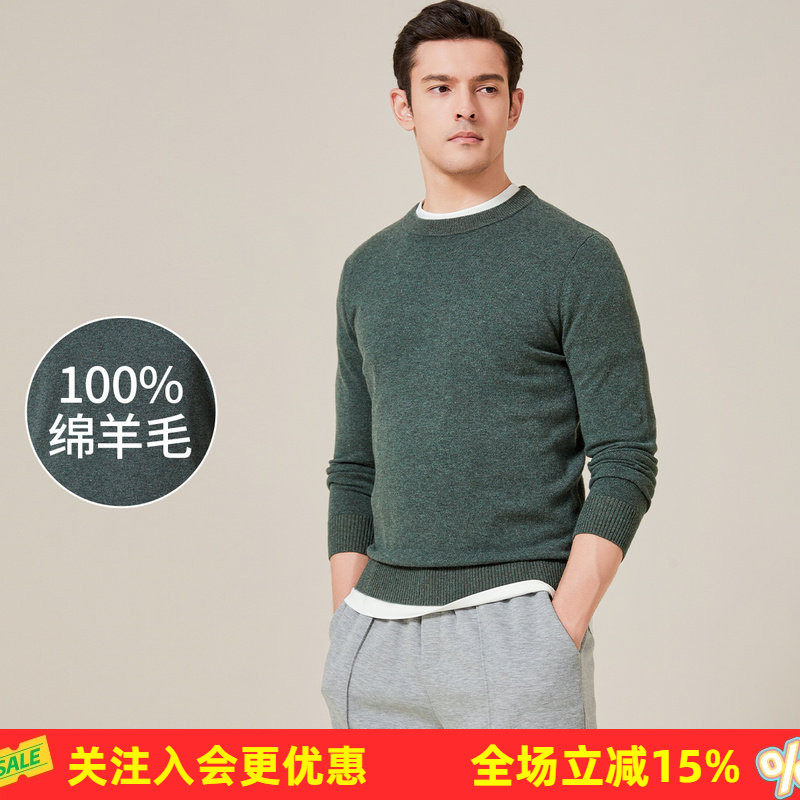 金菊【多色可选】【衣橱Bi备单品】100%绵羊毛圆领男式羊毛衫