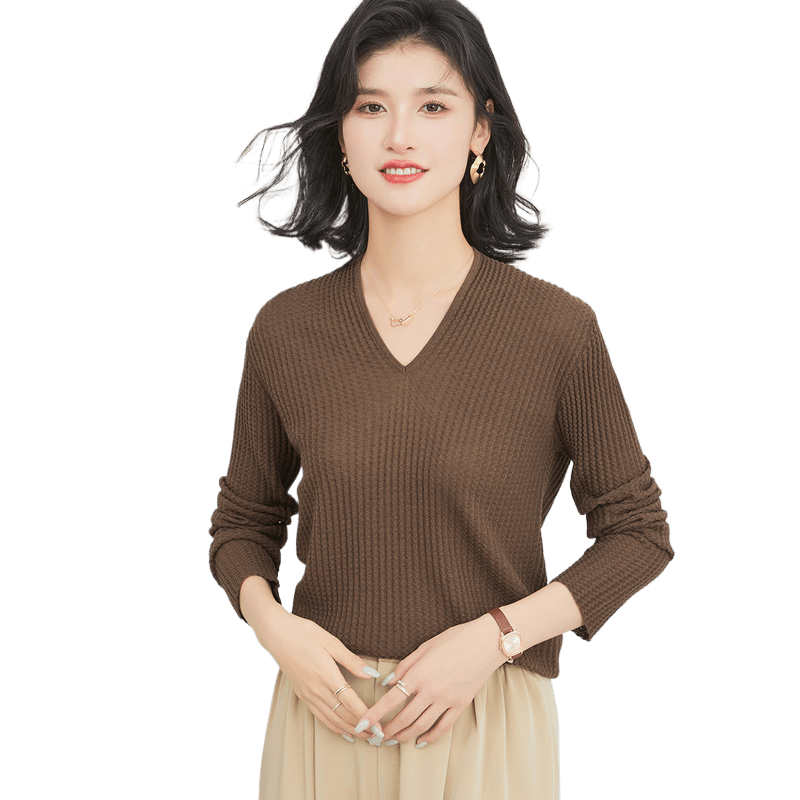 高级感短T正反针纹理夏季基础V领纯色绵羊毛打底针织女式羊毛衫