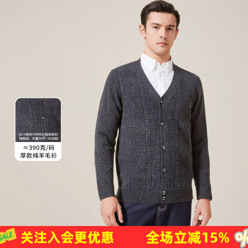 金菊【多色可选】经典时尚纯色羊毛衫男100%羊毛新款厚款冬季