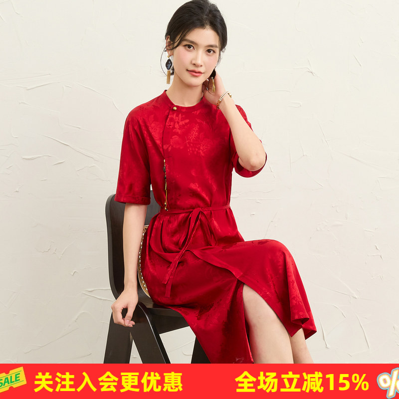 【改良新中式旗袍重磅桑蚕丝】纯色高级感显瘦春夏新款女式连衣裙