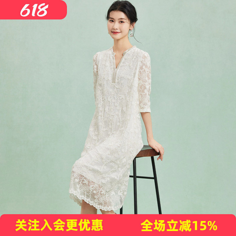 【真丝顺纡绣花】桑蚕丝直筒裙26年夏季舒适百搭纯色女式连衣裙
