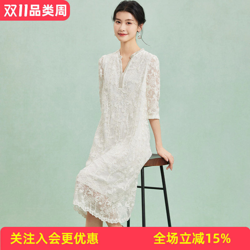 【真丝顺纡绣花】桑蚕丝直筒裙26年夏季舒适百搭纯色女式连衣裙