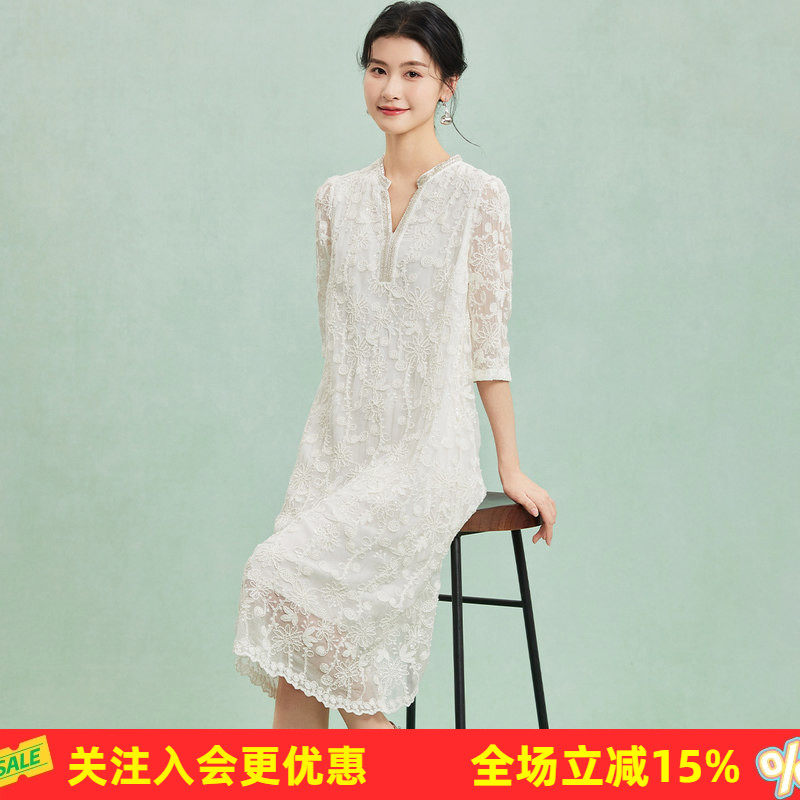 【真丝顺纡绣花】桑蚕丝直筒裙26年夏季舒适百搭纯色女式连衣裙