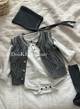 ins韩版婴儿麻花针织马甲纯棉坎肩秋冬百搭男女宝宝春秋外出背心