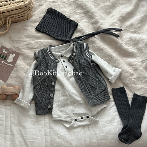 ins韩版婴儿麻花针织马甲纯棉坎肩秋冬百搭男女宝宝春秋外出背心
