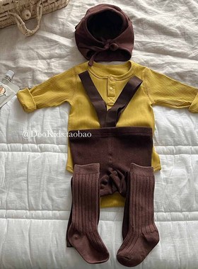 ins韩版春秋季婴儿长袖T恤打底衫男女宝宝高腰护肚弹力举重裤套装