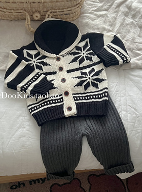 ins春秋季韩版婴儿费尔岛刺绣针织纯棉开衫男女宝宝外出洋气外套