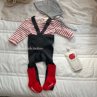 ins韩版婴儿春秋季举重裤条纹上衣套装男女宝宝高腰大PP裤两件套