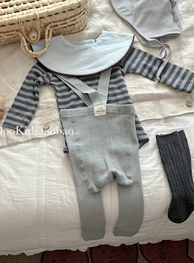 ins韩版春秋季婴儿长袖莫代尔棉哈衣宝宝高腰护肚弹力举重裤套装