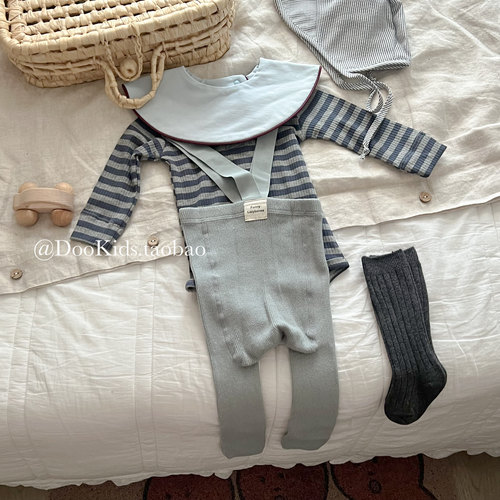 ins韩版春秋季婴儿长袖莫代尔棉哈衣宝宝高腰护肚弹力举重裤套装